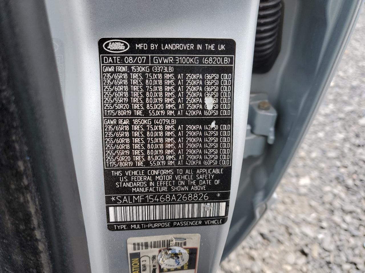 2008 Land Rover Range Rover VIN SALMF15468A268826 Copart auction photo, rear end damage thumbnail 13