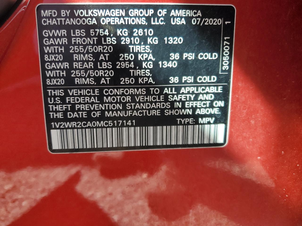 2021 Volkswagen Atlas VIN 1V2WR2CA0MC517141 Copart auction photo, rear end damage thumbnail 16