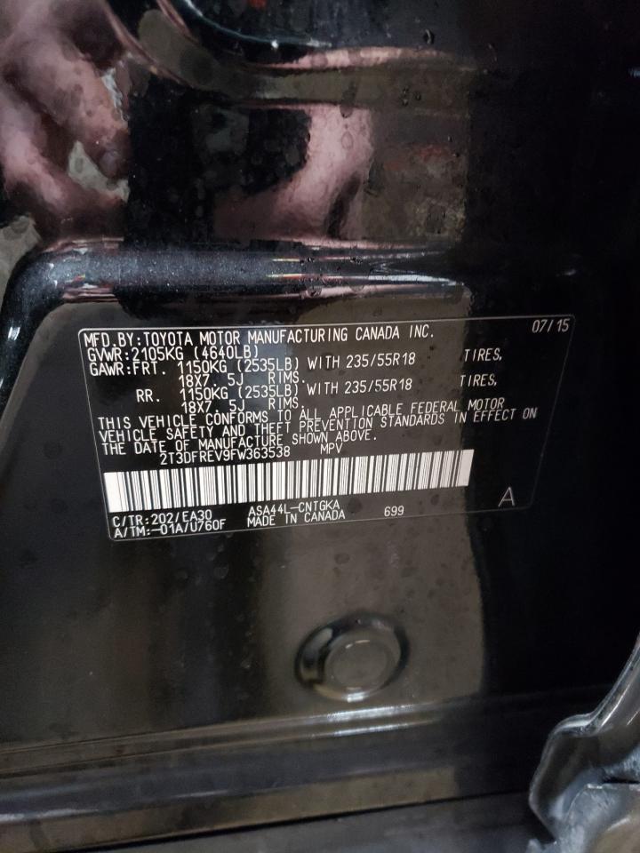 2015 Toyota RAV 4 VIN 2T3DFREV9FW363538 Copart auction photo, front end / side damage thumbnail 16