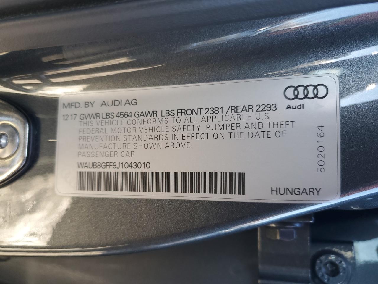 2018 Audi A3 VIN WAUB8GFF9J1043010 Copart auction photo, front end / side damage thumbnail 12