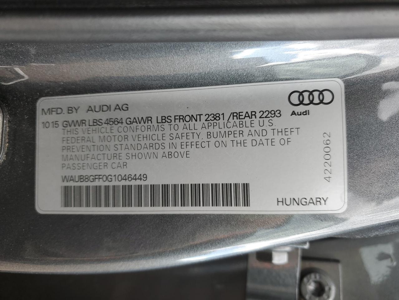 2016 Audi A3 VIN WAUB8GFF0G1046449 Copart auction photo, side / rear end damage thumbnail 12