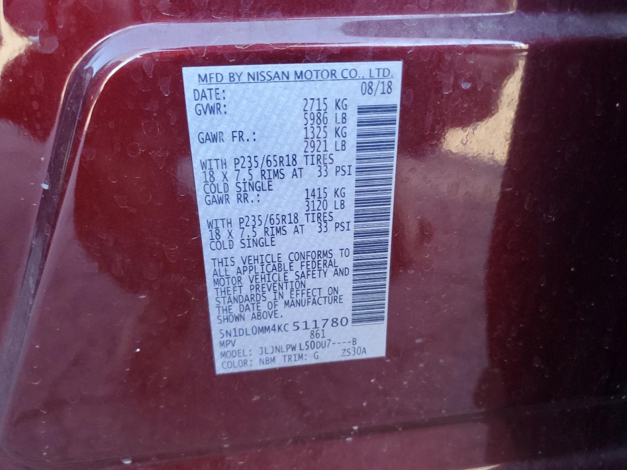 2019 Infiniti QX60 VIN 5N1DL0MM4KC511780 Copart auction photo, front end damage thumbnail 15
