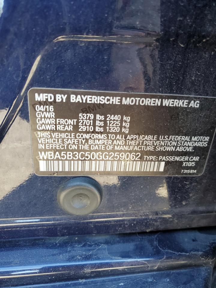 2016 BMW 5er VIN WBA5B3C50GG259062 Copart auction photo, front end damage thumbnail 12