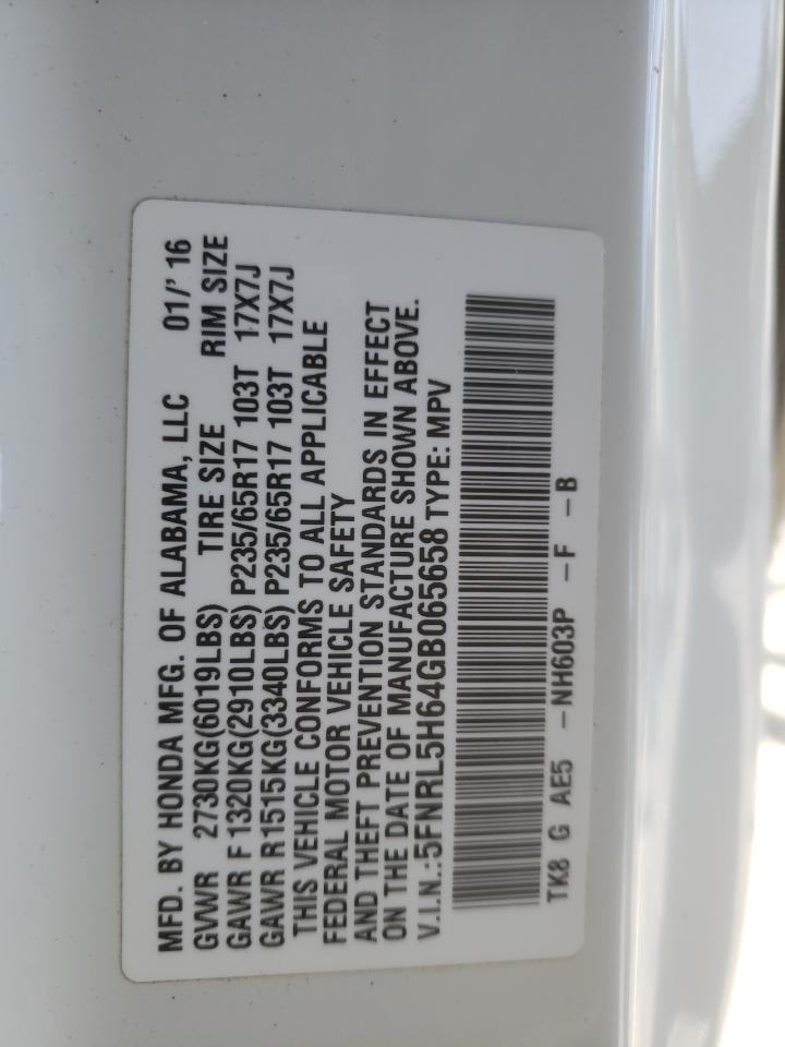 2016 Honda Odyssey VIN 5FNRL5H64GB065658 Copart auction photo, front end / minor dent/scratches damage thumbnail 13