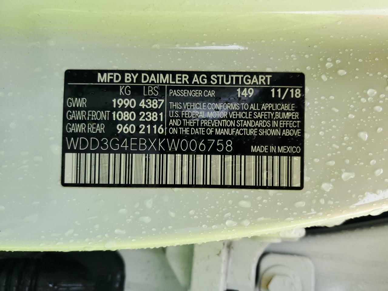2019 Mercedes-Benz A-klasse VIN WDD3G4EBXKW006758 Copart auction photo, front end damage thumbnail 13