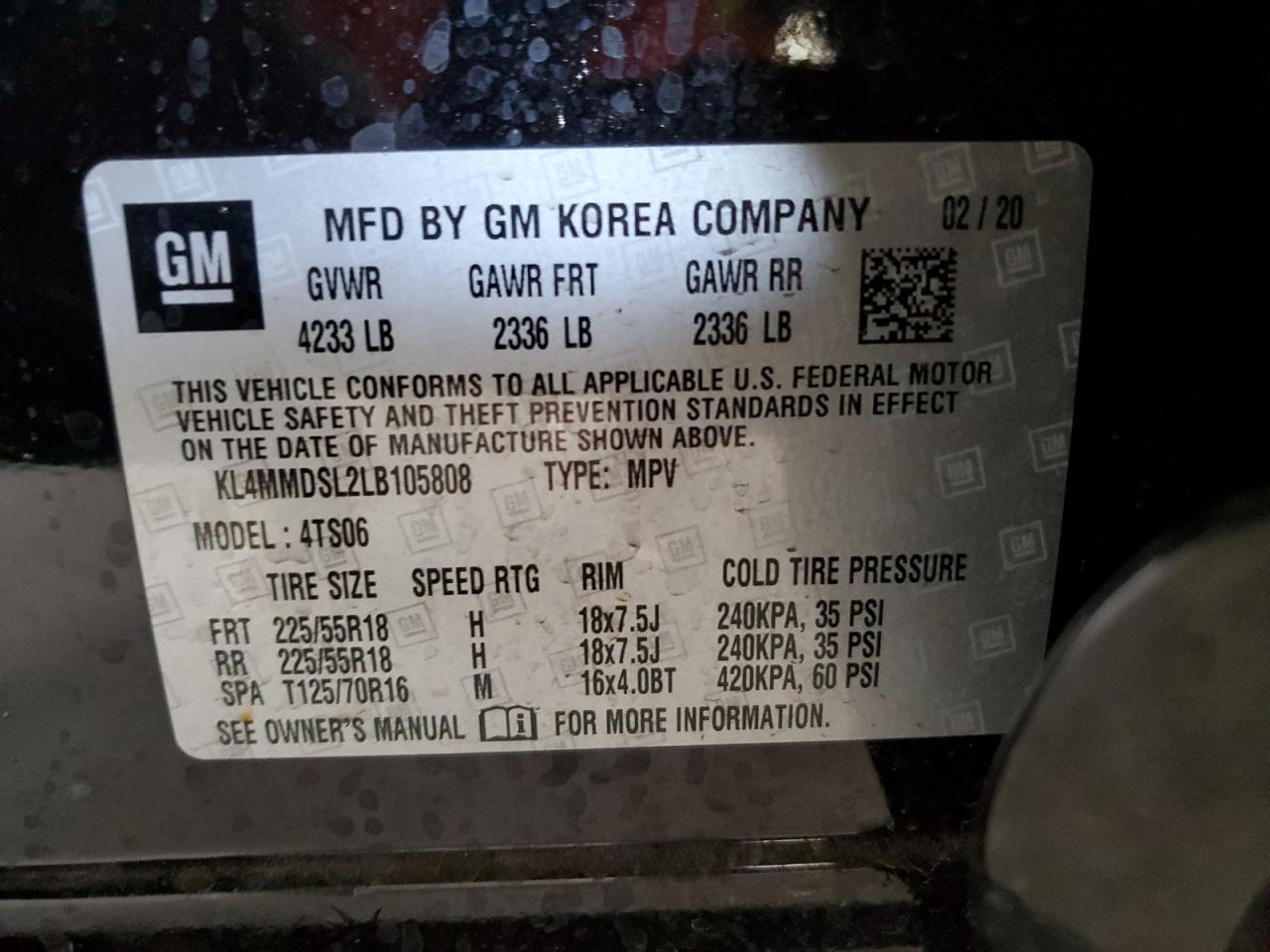 2020 Buick Encore VIN KL4MMDSL2LB105808 Copart auction photo, rear end damage thumbnail 12