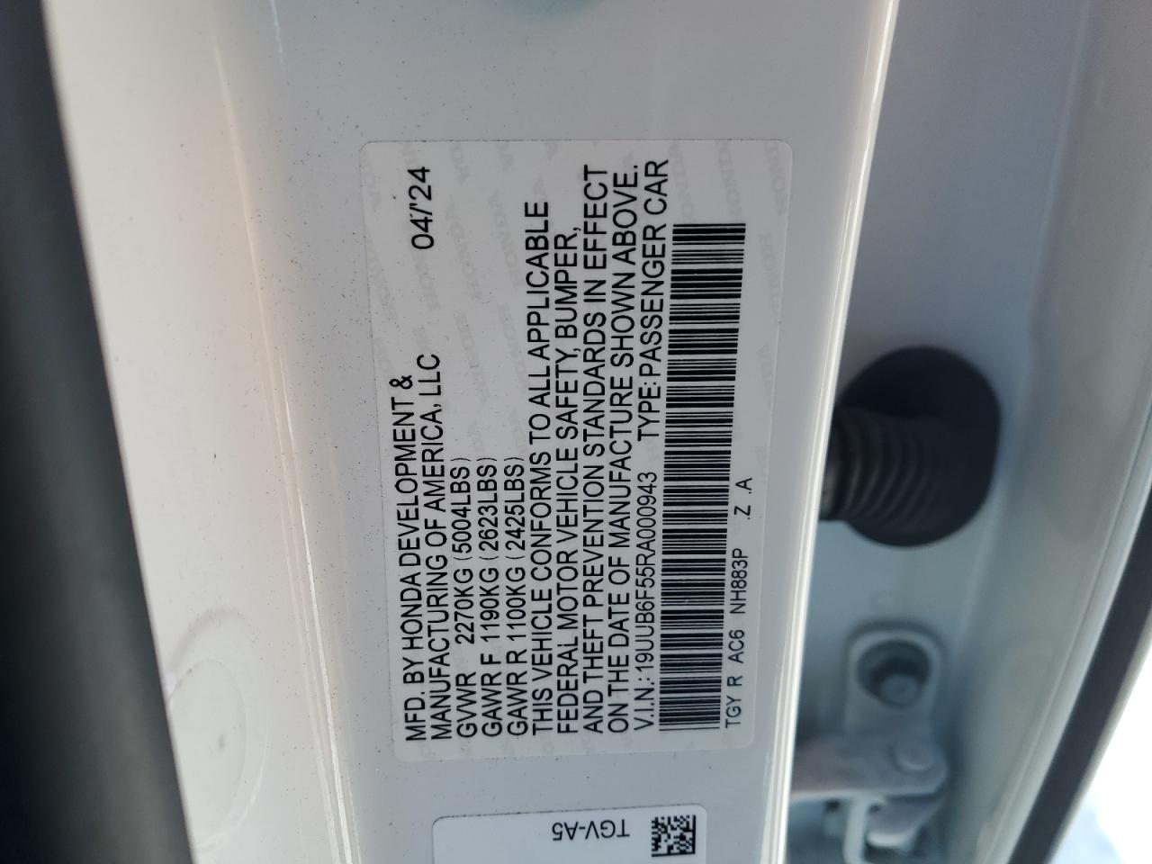 2024 Acura TLX VIN 19UUB6F55RA000943 Copart auction photo, rear end damage thumbnail 12
