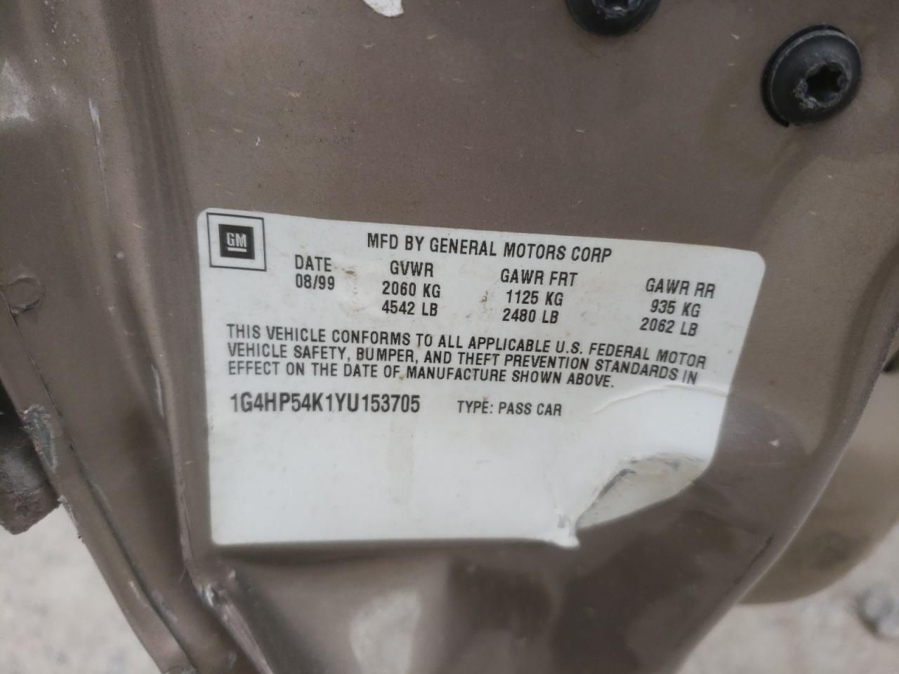 2000 Buick LeSabre VIN 1G4HP54K1YU153705 Copart auction photo, all over damage thumbnail 15