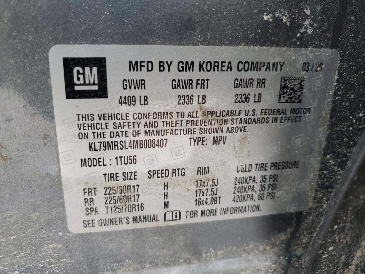 2021 Chevrolet TrailBlazer VIN KL79MRSL4MB008407 Copart auction photo, rollover damage thumbnail 13