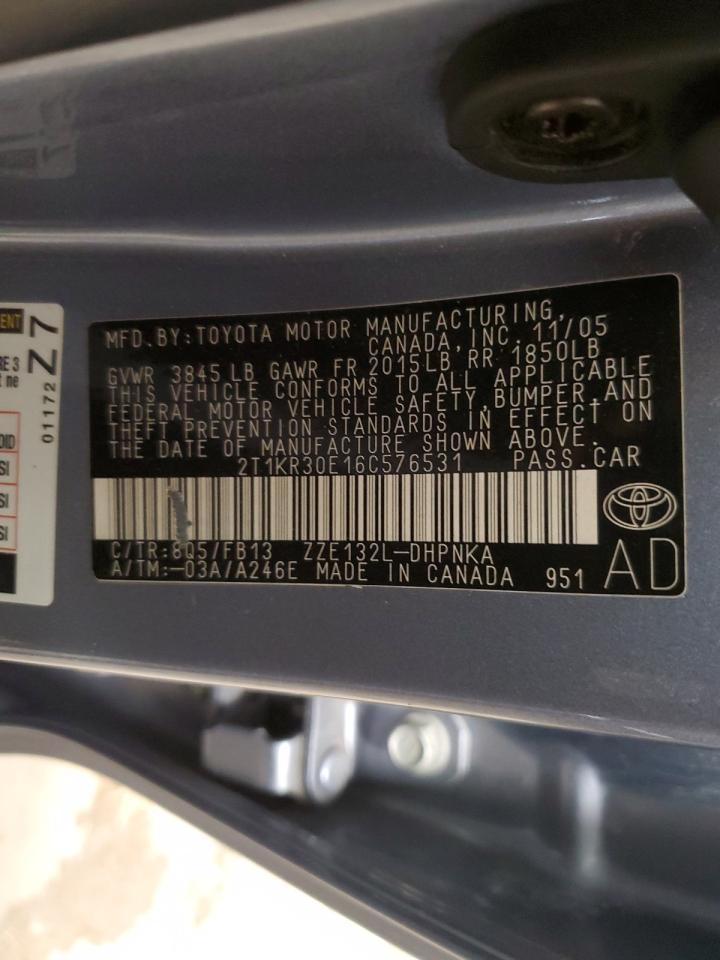 2006 Toyota Corolla VIN 2T1KR30E16C576531 Copart auction photo, front end damage thumbnail 13