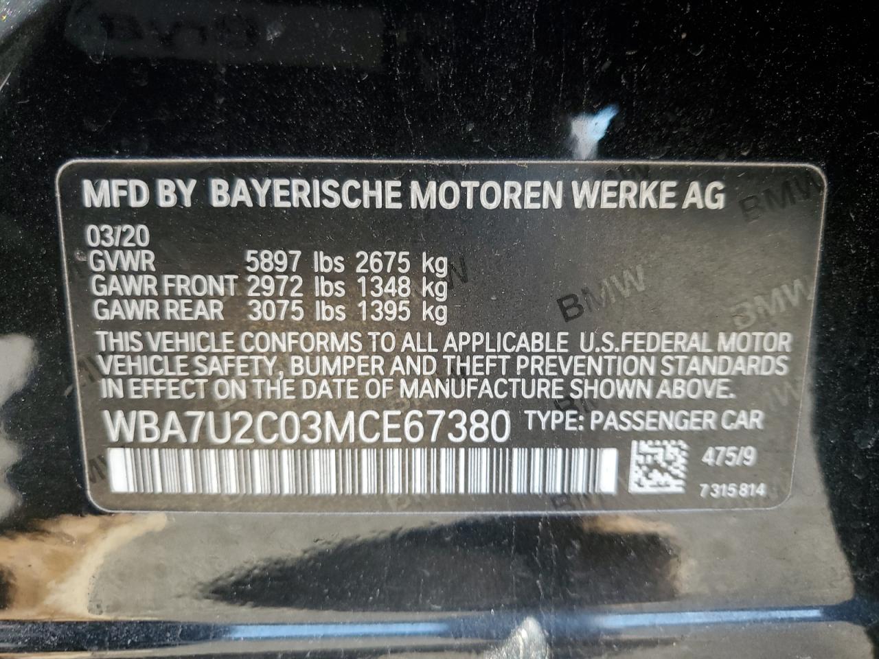 2021 BMW 7er VIN WBA7U2C03MCE67380 Copart auction photo, front end / rear end damage thumbnail 12