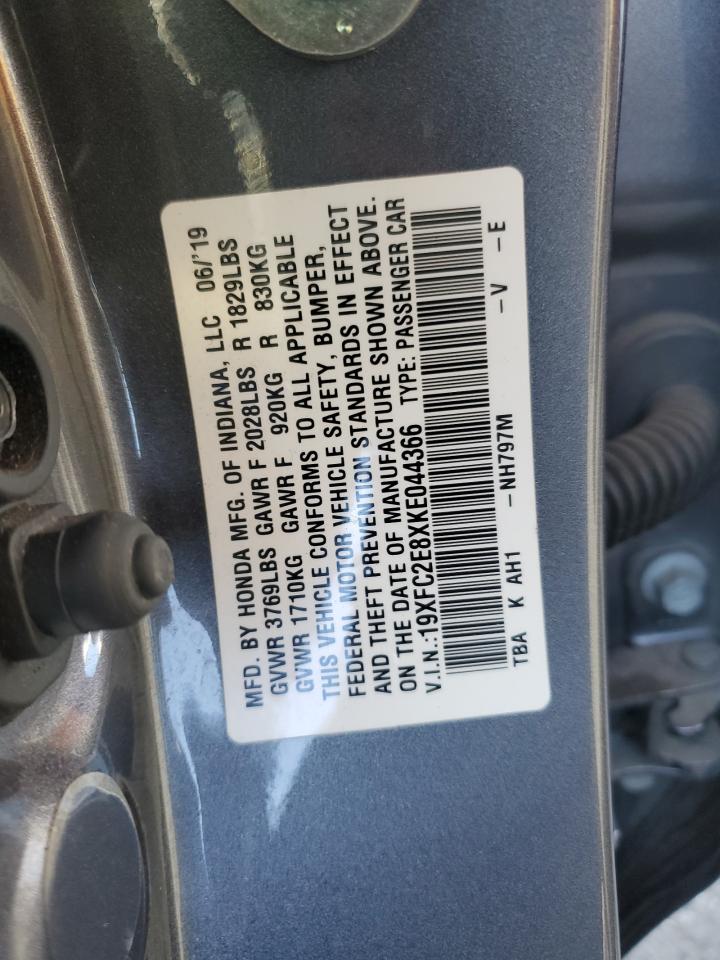 2019 Honda Civic VIN 19XFC2E8XKE044366 Copart auction photo, rear end damage thumbnail 12