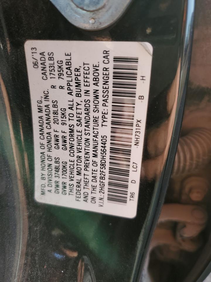 2013 Honda Civic VIN 2HGFB2F58DH564405 Copart auction photo, all over damage thumbnail 13