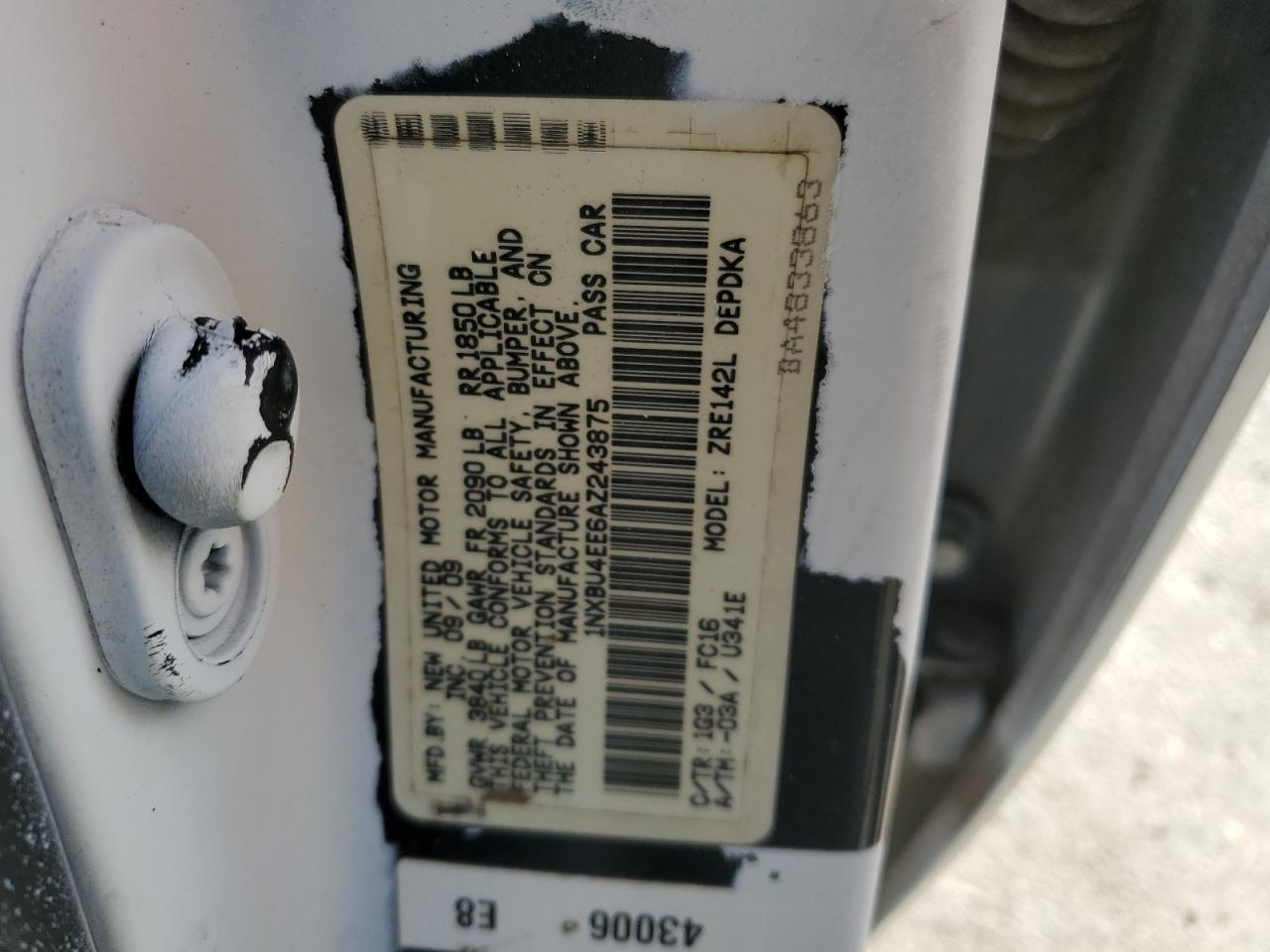 2010 Toyota Corolla VIN 1NXBU4EE6AZ243875 Copart auction photo, rear end / front end damage thumbnail 14