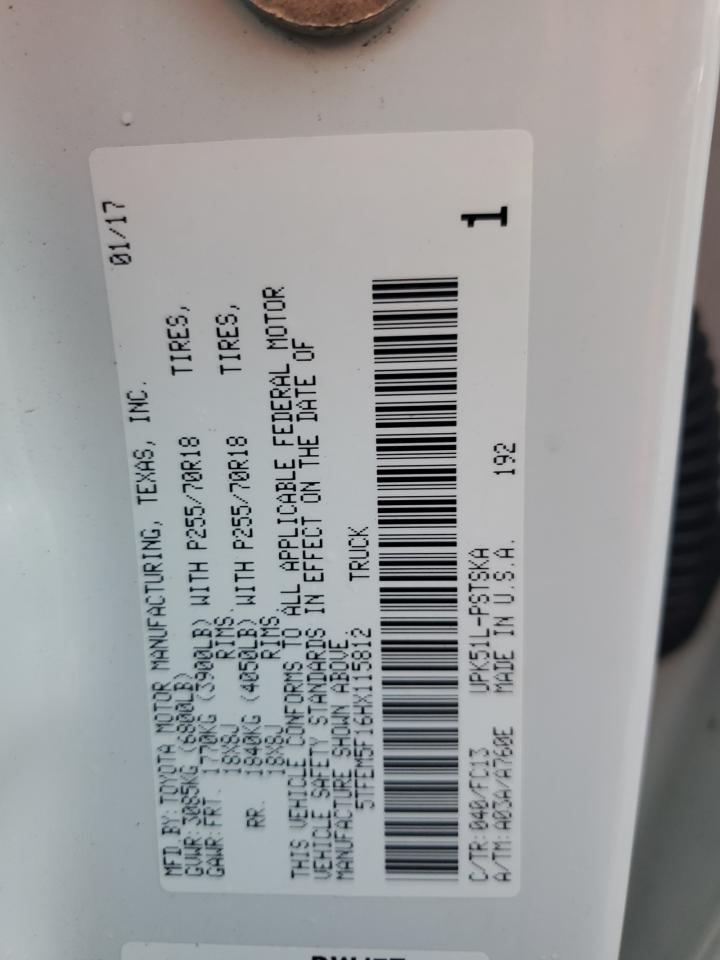 2017 Toyota Tundra VIN 5TFEM5F16HX115812 Copart auction photo, water/flood damage thumbnail 13