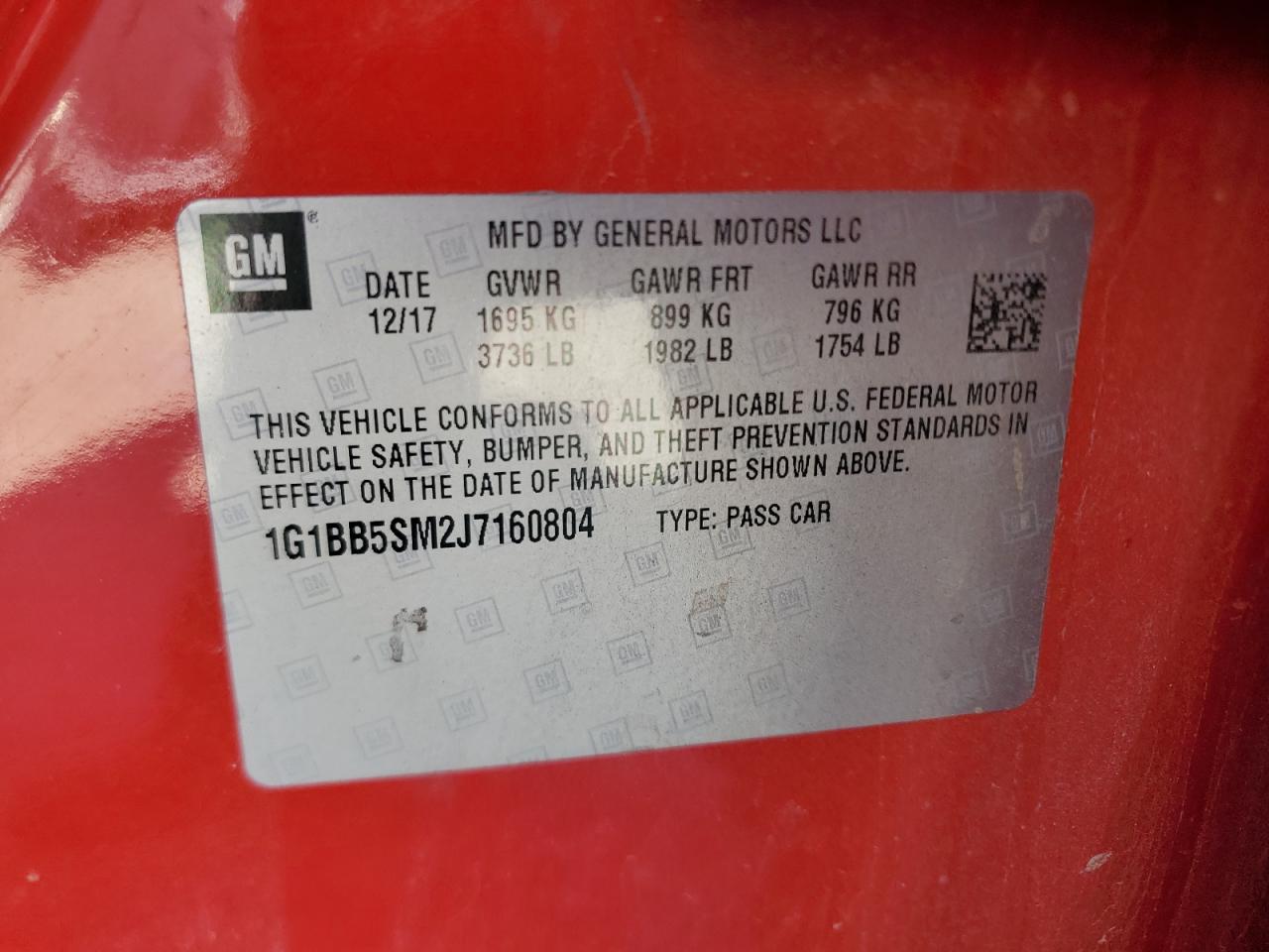 2018 Chevrolet Cruze VIN 1G1BB5SM2J7160804 Copart auction photo, side / rear end damage thumbnail 14