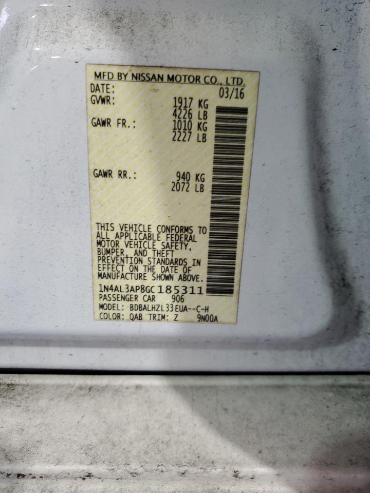 2016 Nissan Altima VIN 1N4AL3AP8GC185311 Copart auction photo, front end damage thumbnail 12