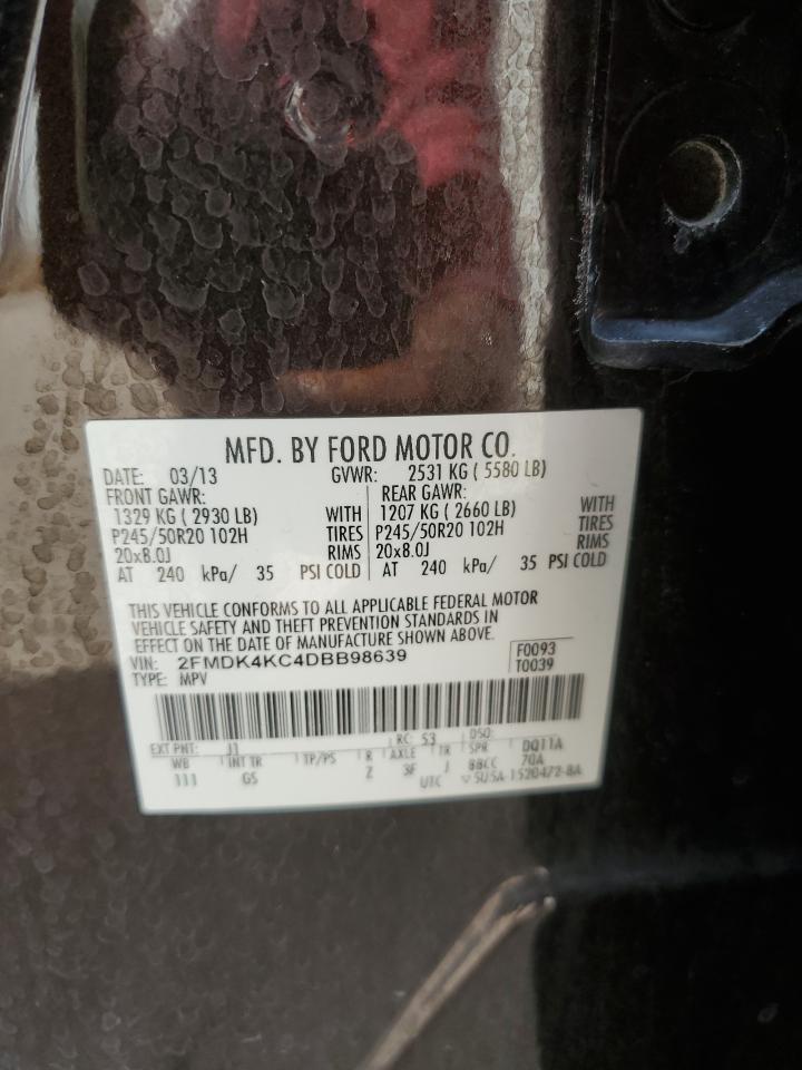 2013 Ford Edge VIN 2FMDK4KC4DBB98639 Copart auction photo, front end damage thumbnail 13