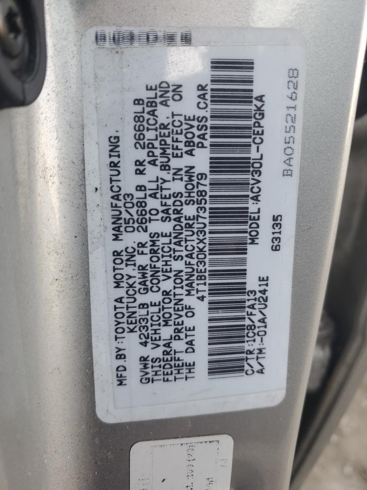 2003 Toyota Camry VIN 4T1BE30KX3U735879 Copart auction photo, rollover damage thumbnail 12