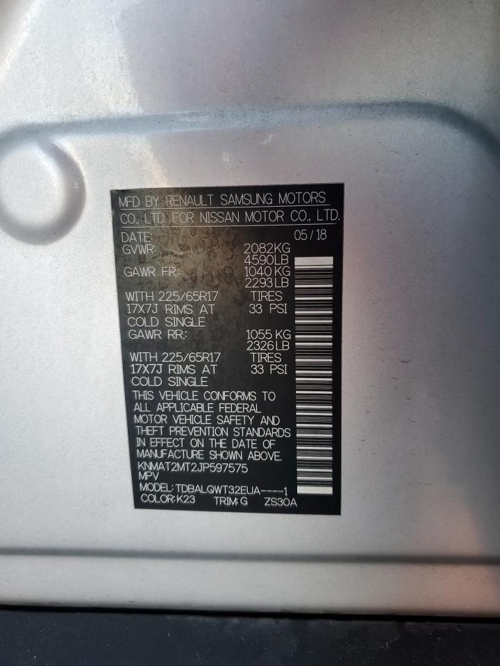 2018 Nissan Rogue VIN KNMAT2MT2JP597575 Copart auction photo, front end damage thumbnail 14