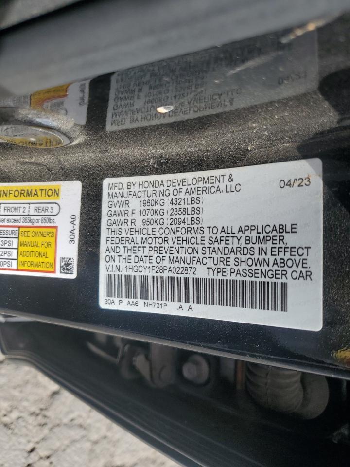 2023 Honda Accord VIN 1HGCY1F28PA022872 Copart auction photo, rear end / side damage thumbnail 15
