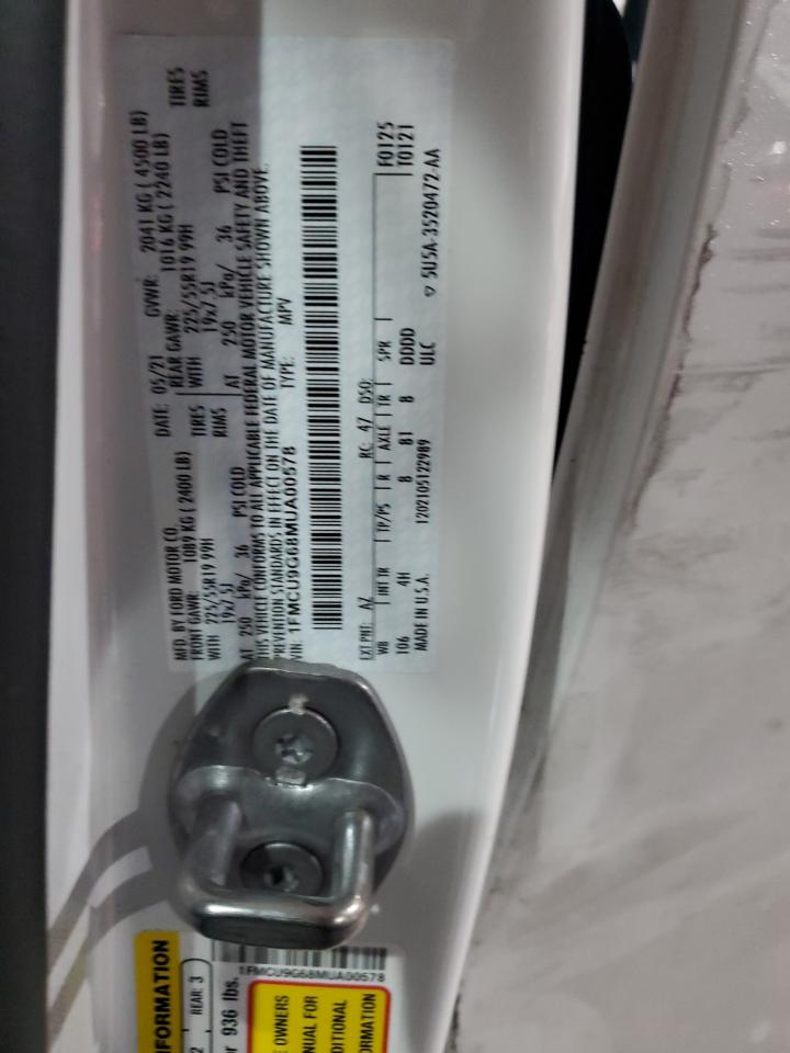 2021 Ford Escape VIN 1FMCU9G68MUA00578 Copart auction photo, all over damage thumbnail 12