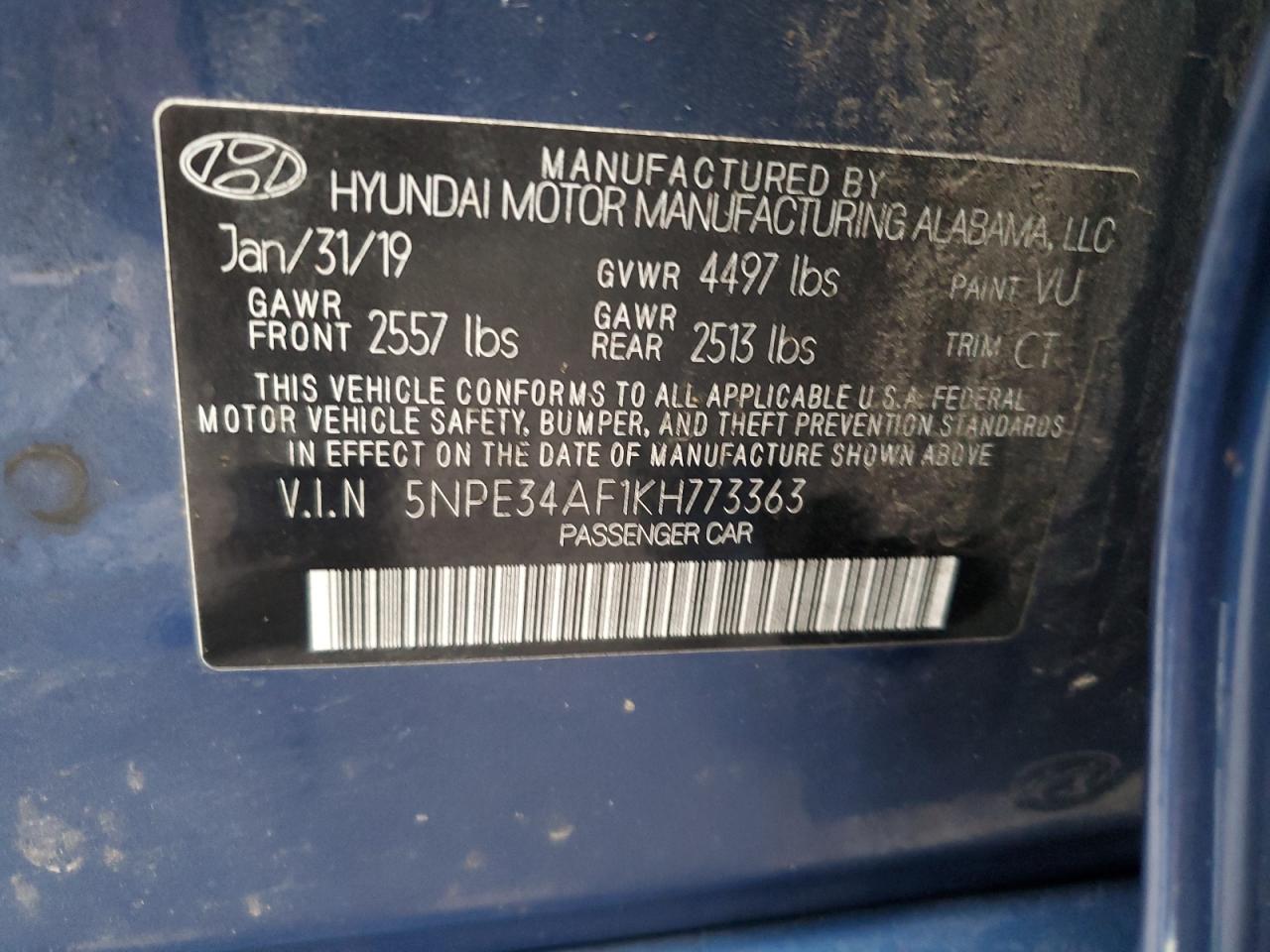 2019 Hyundai Sonata VIN 5NPE34AF1KH773363 Copart auction photo, front end damage thumbnail 13