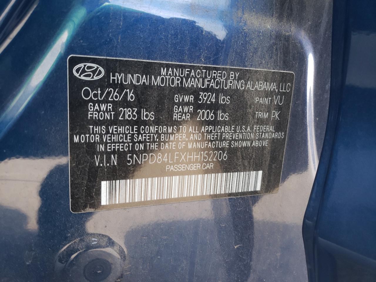 2017 Hyundai Elantra VIN 5NPD84LFXHH152206 Copart auction photo, front end damage thumbnail 14