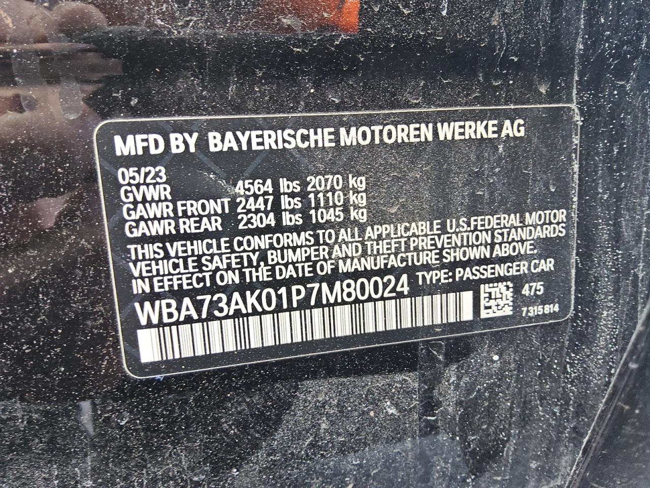 2023 BMW 2er VIN WBA73AK01P7M80024 Copart auction photo, front end damage thumbnail 12