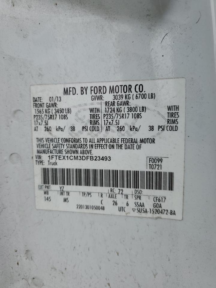 2013 Ford F-150 VIN 1FTEX1CM3DFB23493 Copart auction photo, side damage thumbnail 12