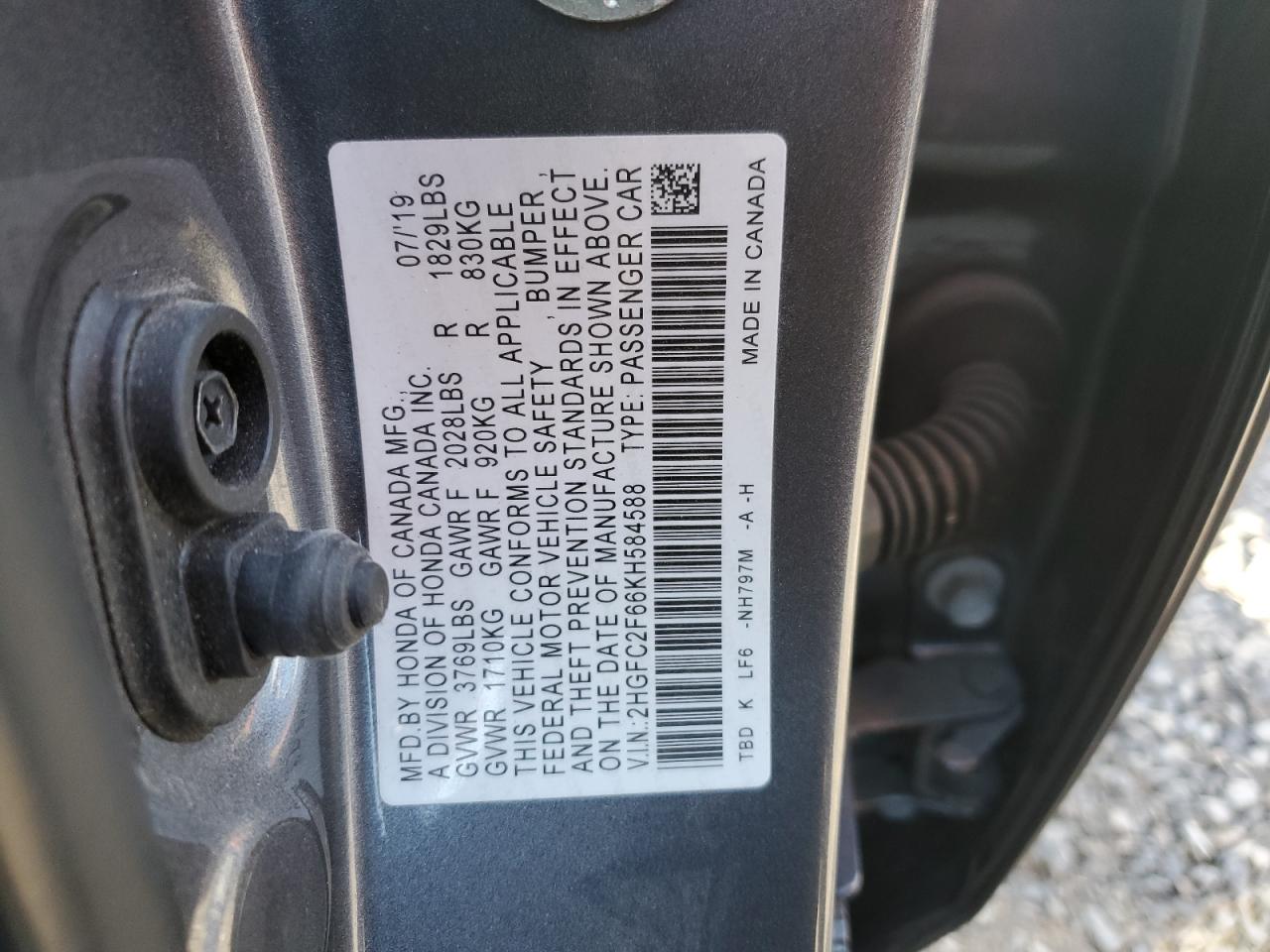 2019 Honda Civic VIN 2HGFC2F66KH584588 Copart auction photo, burn - engine damage thumbnail 12