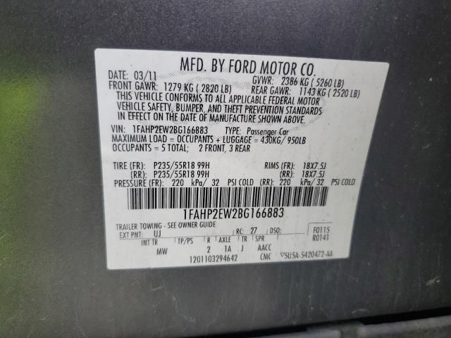 2011 Ford Taurus VIN 1FAHP2EW2BG166883 Copart auction photo, rear end / front end damage thumbnail 12