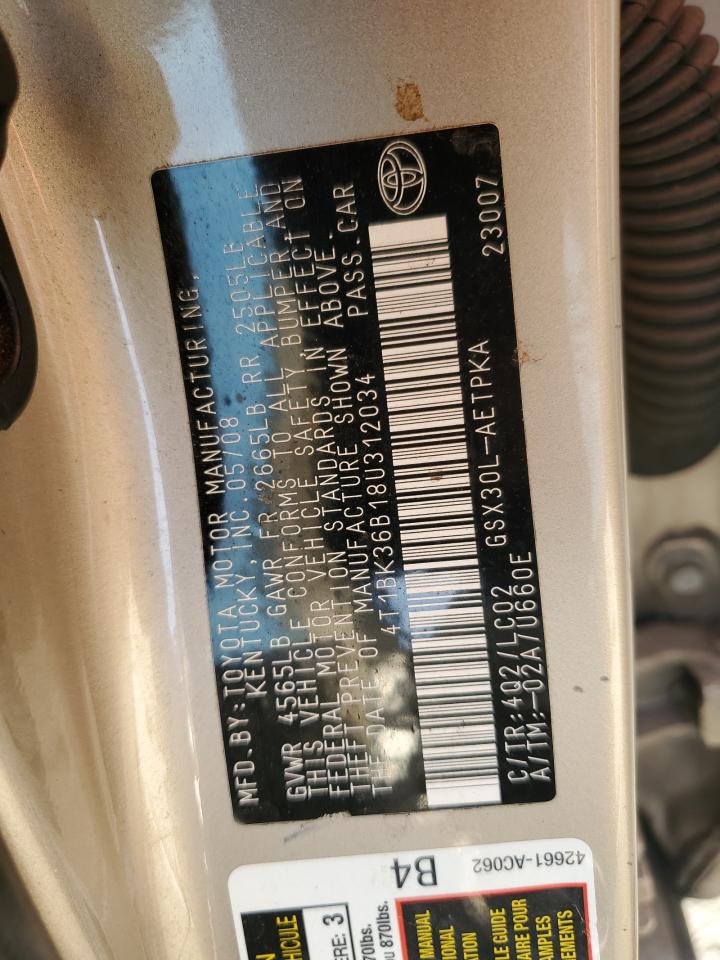2008 Toyota Avalon VIN 4T1BK36B18U312034 Copart auction photo, rear end damage thumbnail 12