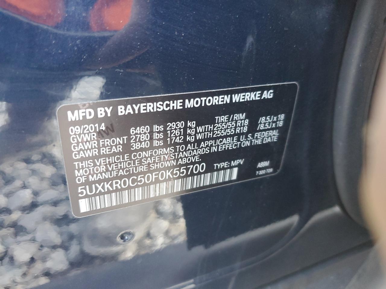 2015 BMW X5 VIN 5UXKR0C50F0K55700 Copart auction photo, minor dent/scratches damage thumbnail 13