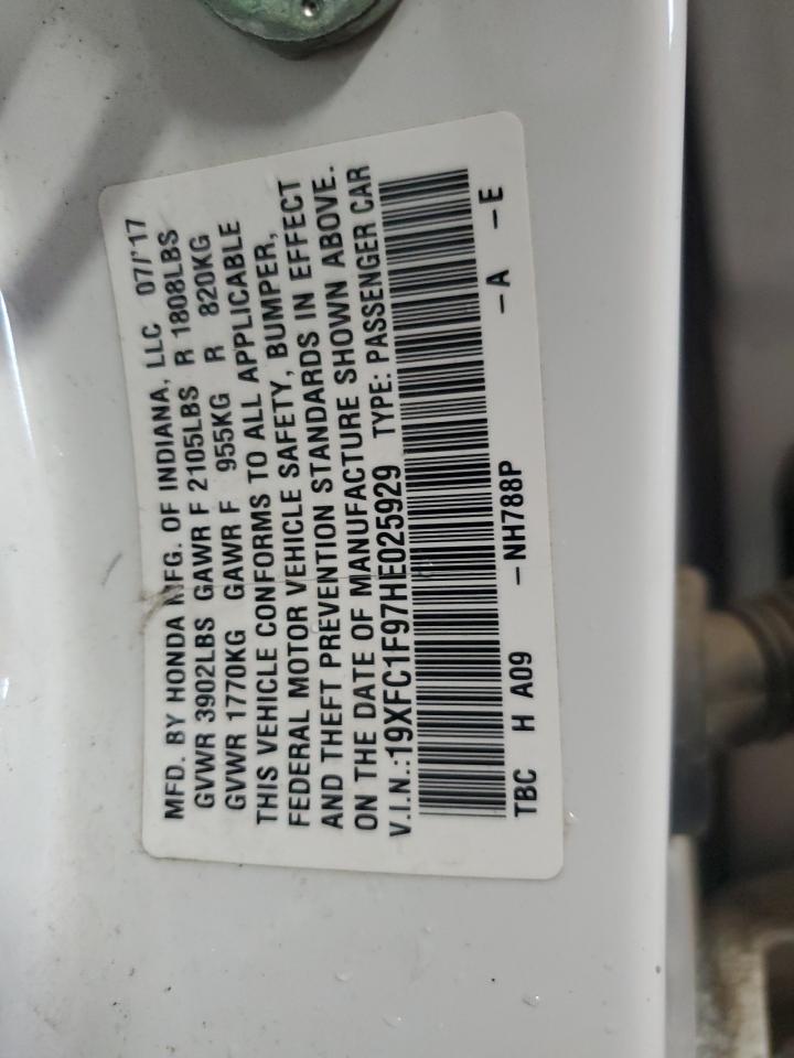 2017 Honda Civic VIN 19XFC1F97HE025929 Copart auction photo, side / rear end damage thumbnail 12