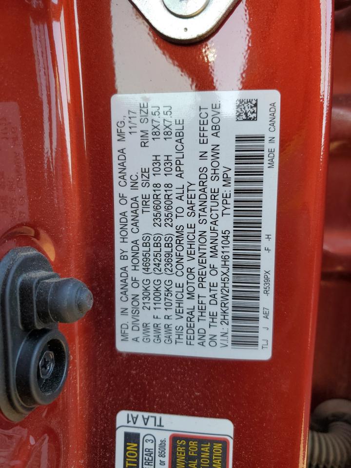 2018 Honda CR-V VIN 2HKRW2H5XJH611045 Copart auction photo, vandalism damage thumbnail 13