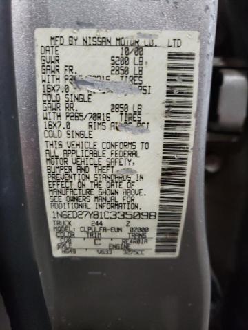 2001 Nissan Navara (Frontier) VIN 1N6ED27Y81C335098 Copart auction photo, front end damage thumbnail 12