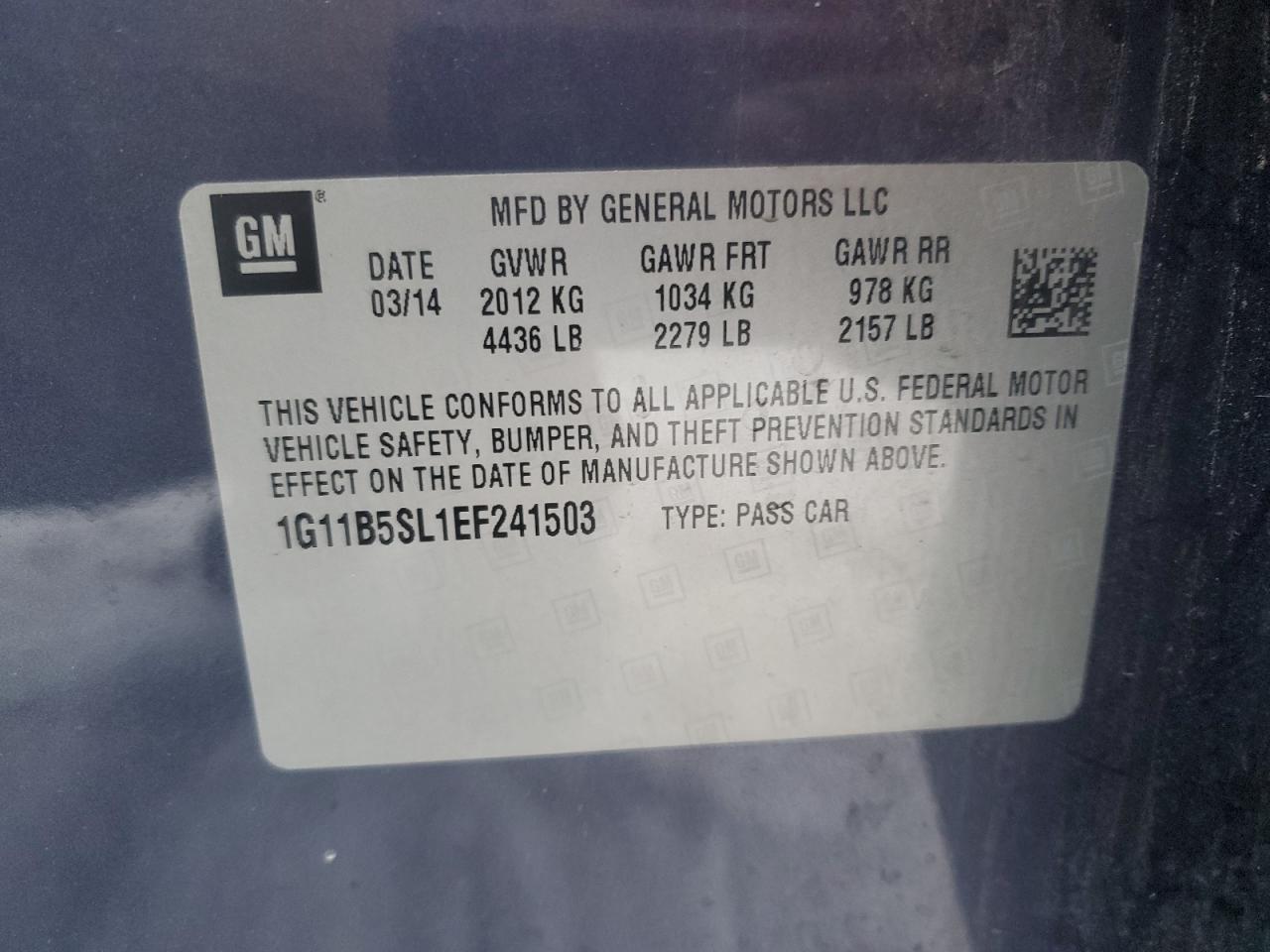 2014 Chevrolet Malibu VIN 1G11B5SL1EF241503 Copart auction photo, side damage thumbnail 12