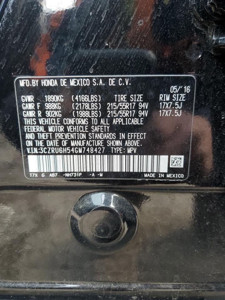 2016 Honda HR-V VIN 3CZRU6H54GM748427 Copart auction photo, side / rear end damage thumbnail 14