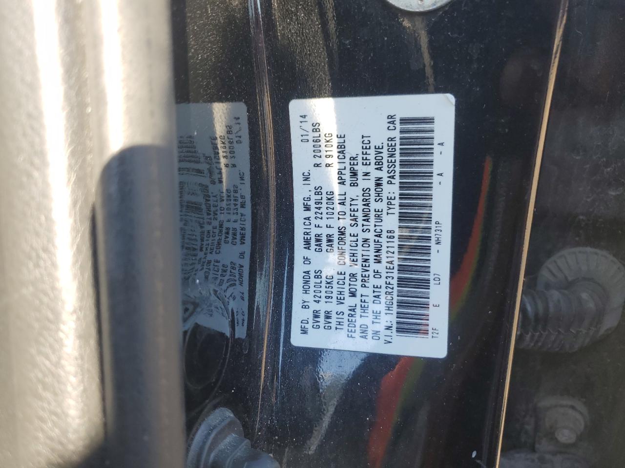 2014 Honda Accord VIN 1HGCR2F31EA121168 Copart auction photo, front end damage thumbnail 14