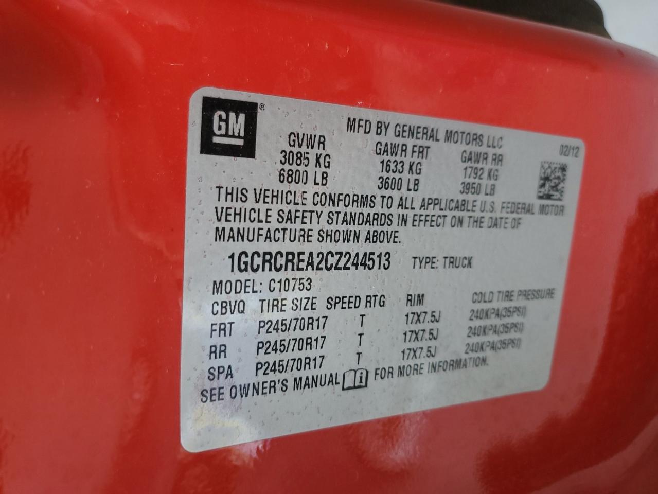 2012 Chevrolet Silverado VIN 1GCRCREA2CZ244513 Copart auction photo, rear end damage thumbnail 14