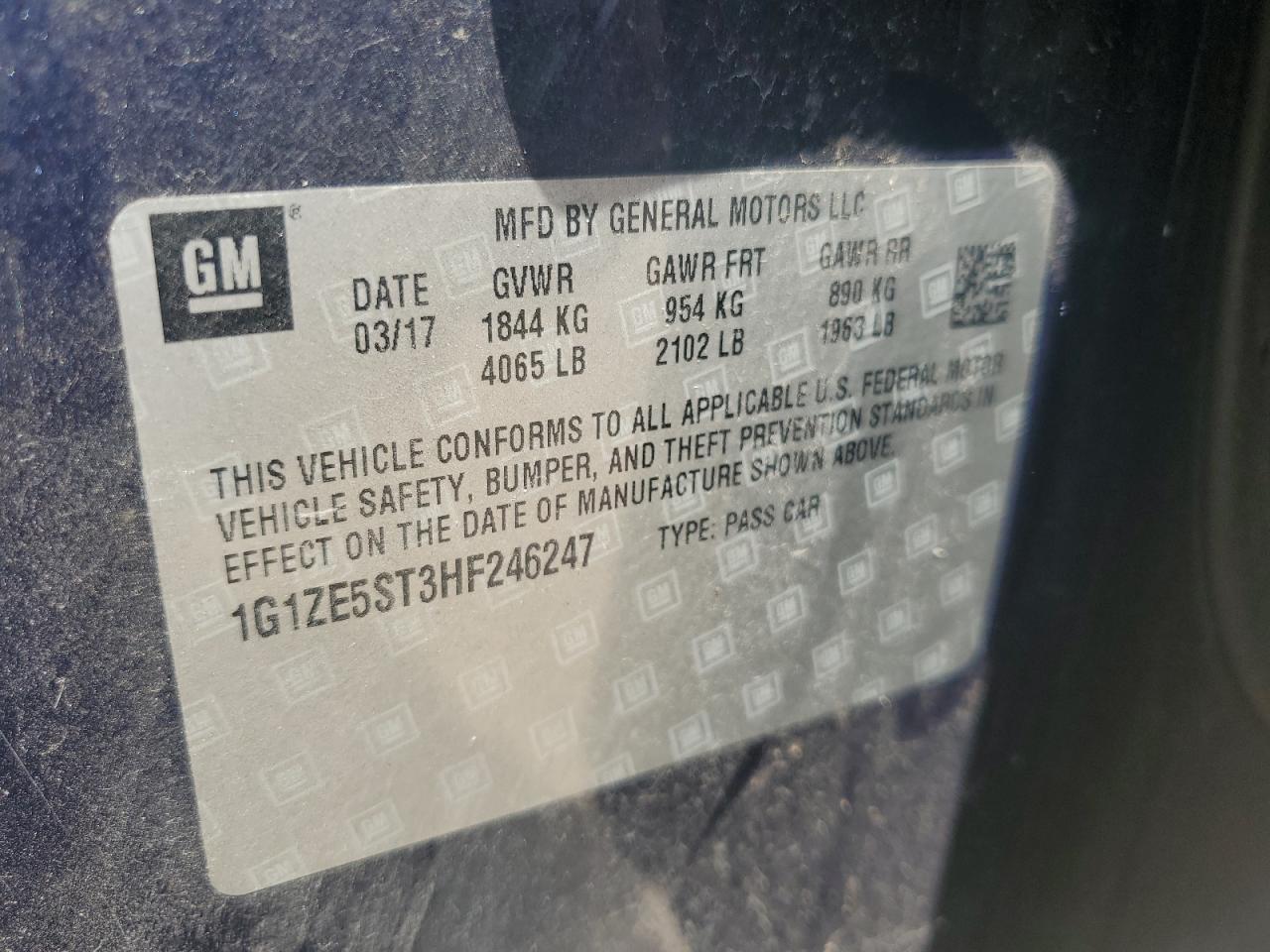 2017 Chevrolet Malibu VIN 1G1ZE5ST3HF246247 Copart auction photo, side / rear end damage thumbnail 12
