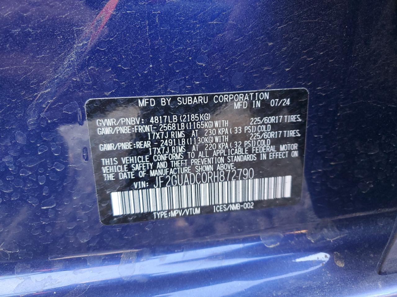 2024 Subaru XV VIN JF2GUADC0RH872790 Copart auction photo, front end damage thumbnail 12