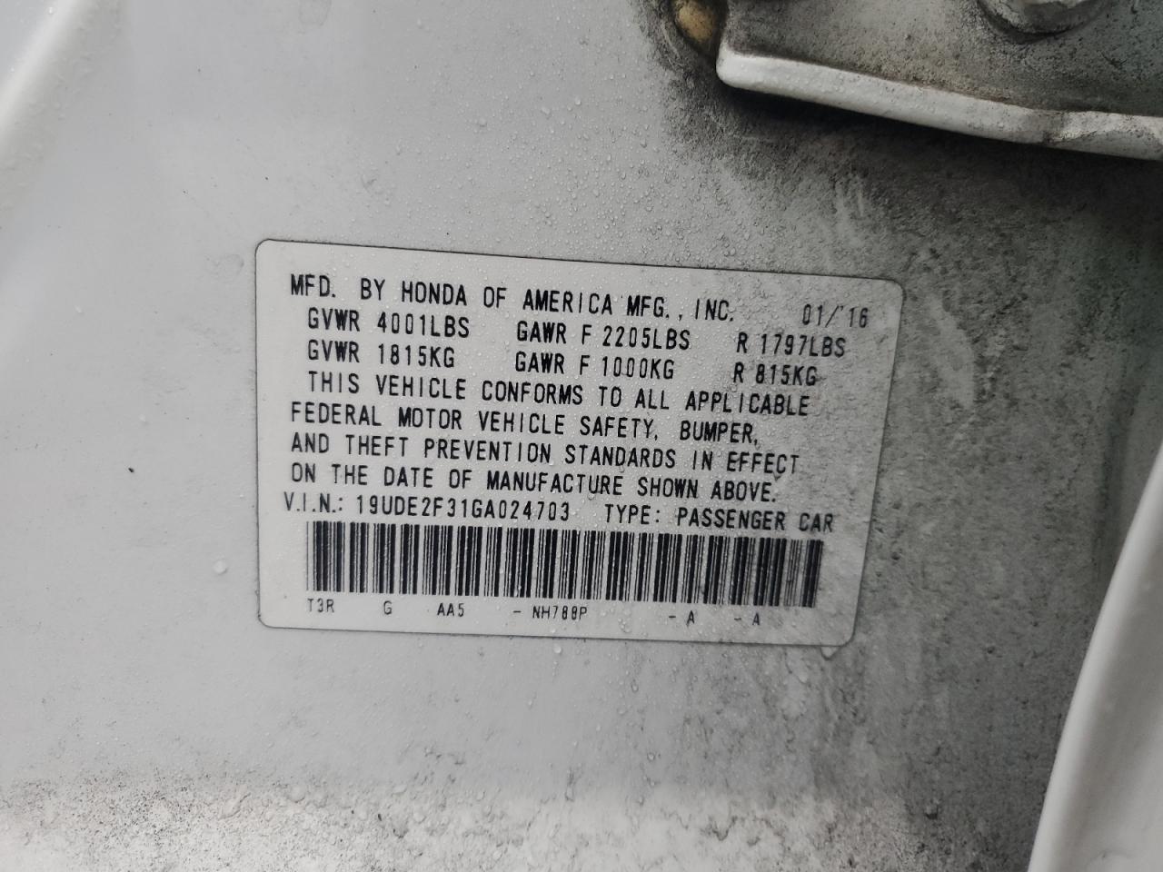 2016 Acura ILX VIN 19UDE2F31GA024703 Copart auction photo, front end damage thumbnail 13