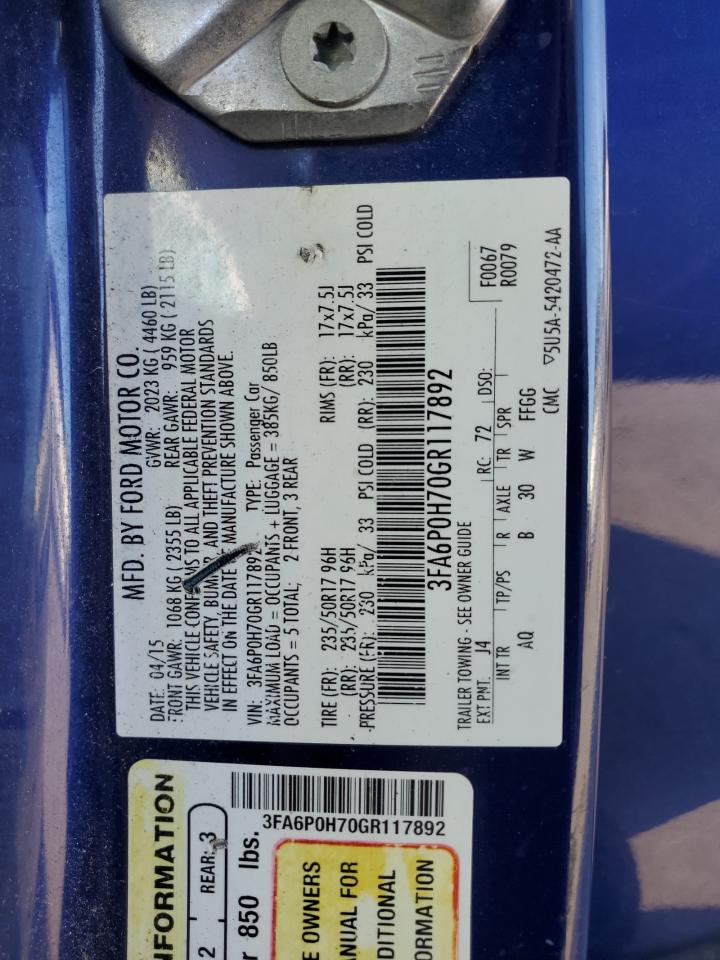 2016 Ford Fusion VIN 3FA6P0H70GR117892 Copart auction photo, rear end / side damage thumbnail 12
