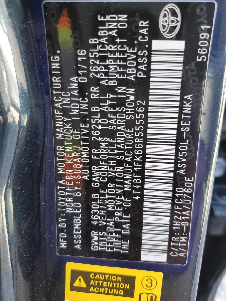 2016 Toyota Camry VIN 4T4BF1FK6GR555562 Copart auction photo, front end damage thumbnail 12