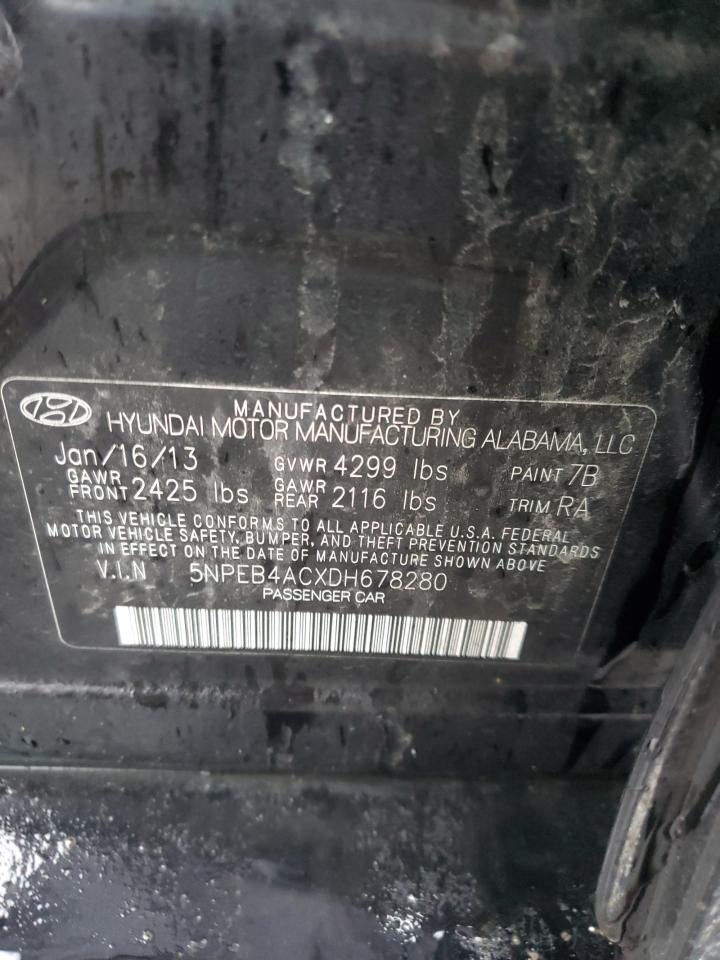 2013 Hyundai Sonata VIN 5NPEB4ACXDH678280 Copart auction photo, vandalism damage thumbnail 12