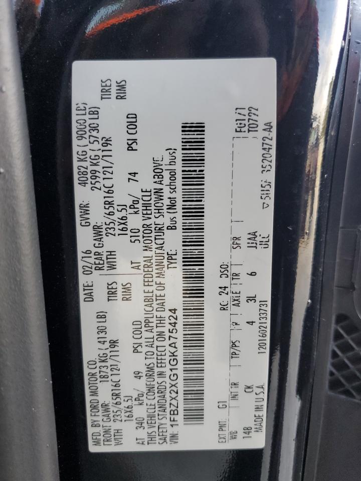 2016 Ford Transit VIN 1FBZX2XG1GKA75424 Copart auction photo, minor dent/scratches damage thumbnail 13