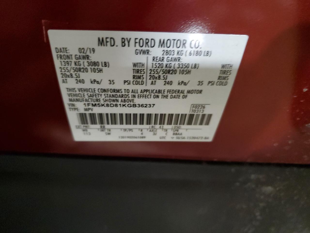 2019 Ford Explorer VIN 1FM5K8D81KGB36237 Copart auction photo, rear end / minor dent/scratches damage thumbnail 13