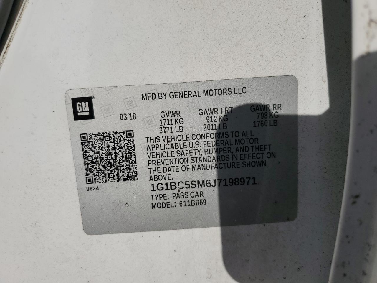 2018 Chevrolet Cruze VIN 1G1BC5SM6J7198971 Copart auction photo, water/flood damage thumbnail 13